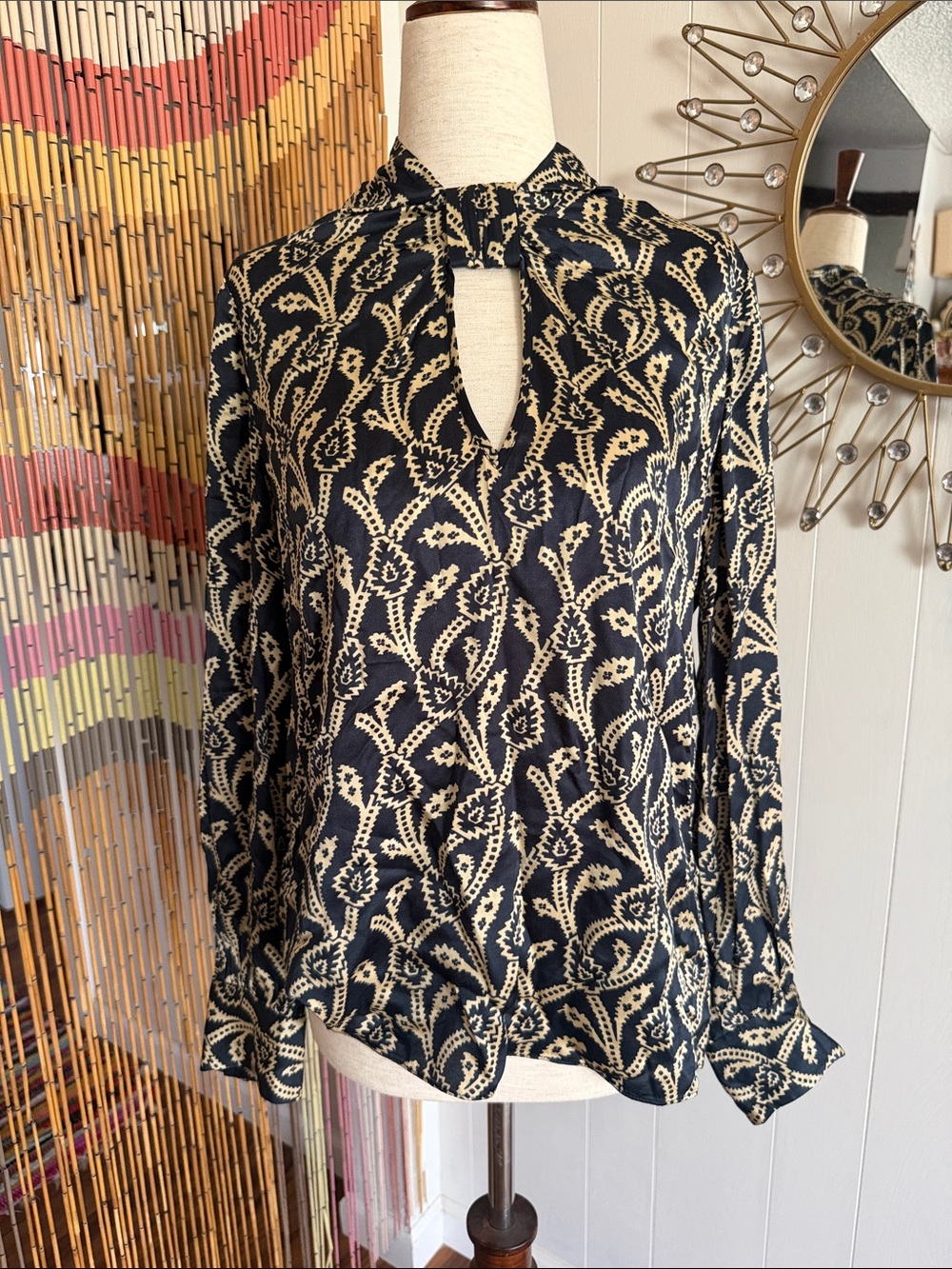 ba&sh Black and Cream Keyhole Paisley Blouse